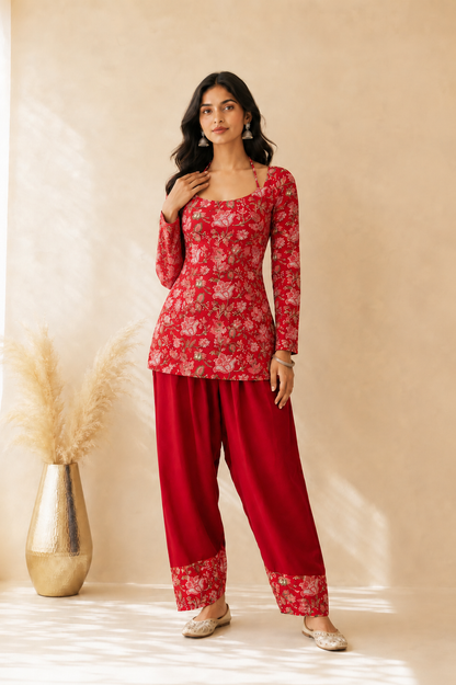 FAIZA COTTON BLOCK PRINTED FARSHI SET