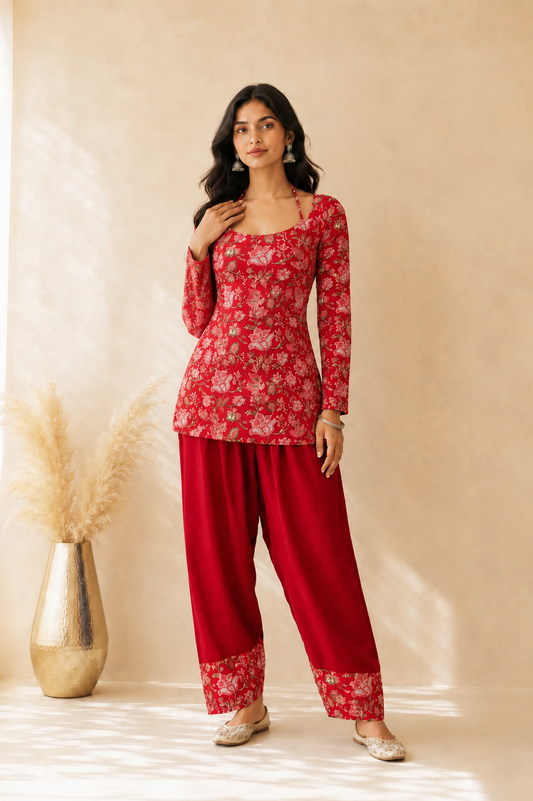 FAIZA COTTON BLOCK PRINTED FARSHI SET
