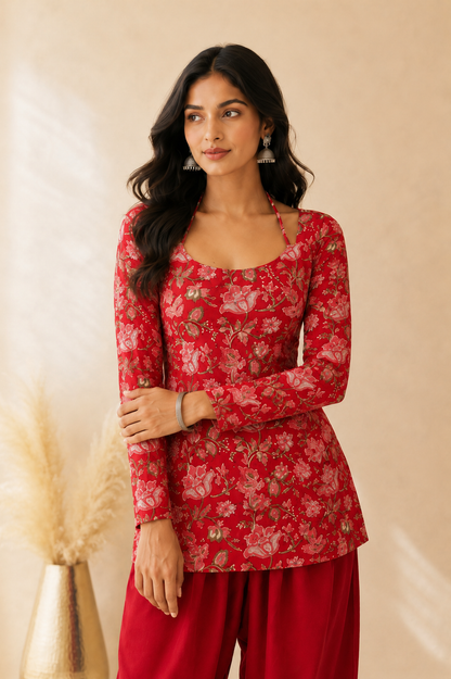FAIZA COTTON BLOCK PRINTED FARSHI SET