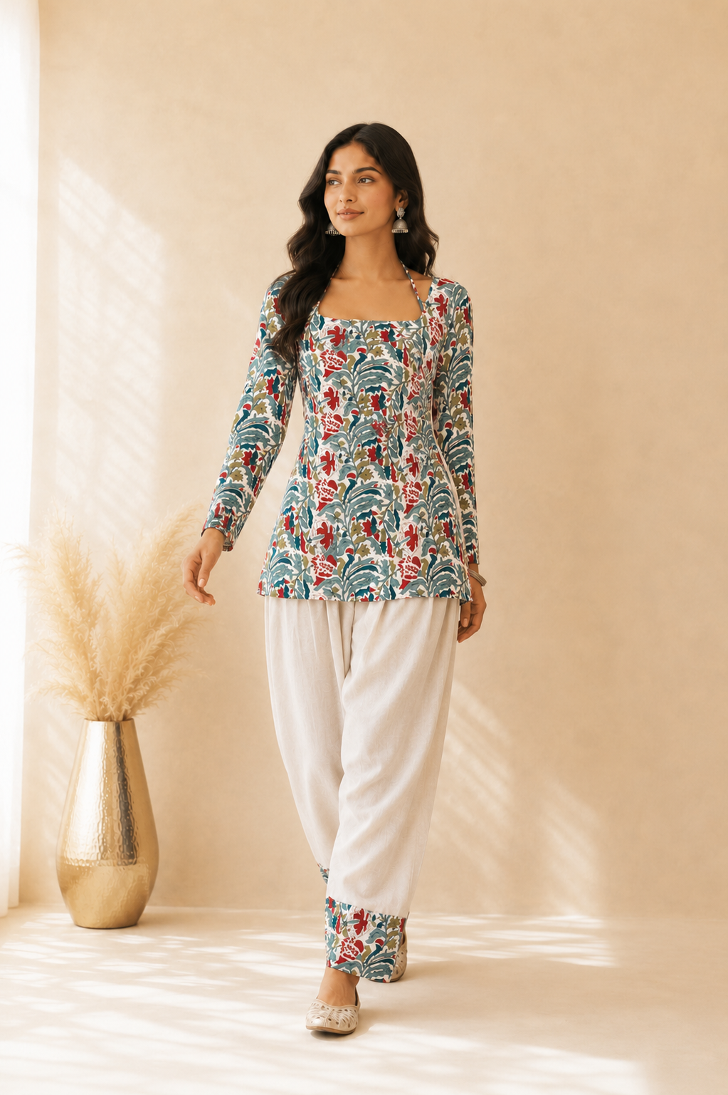 DUA COTTON BLOCK PRINTED FARSHI SET
