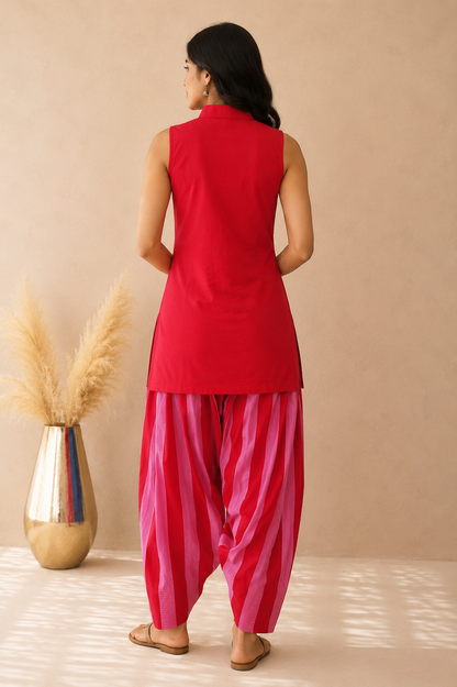 NAZNEEN RED STRIPED FARSHI SET