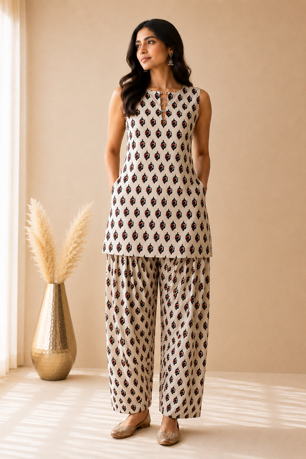 RAIZA COTTON BLOCK PRINTED FARSHI SET