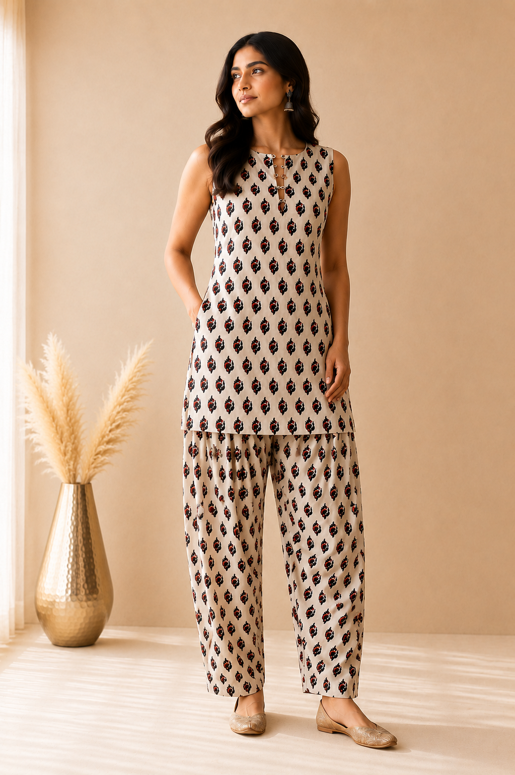 RAIZA COTTON BLOCK PRINTED FARSHI SET