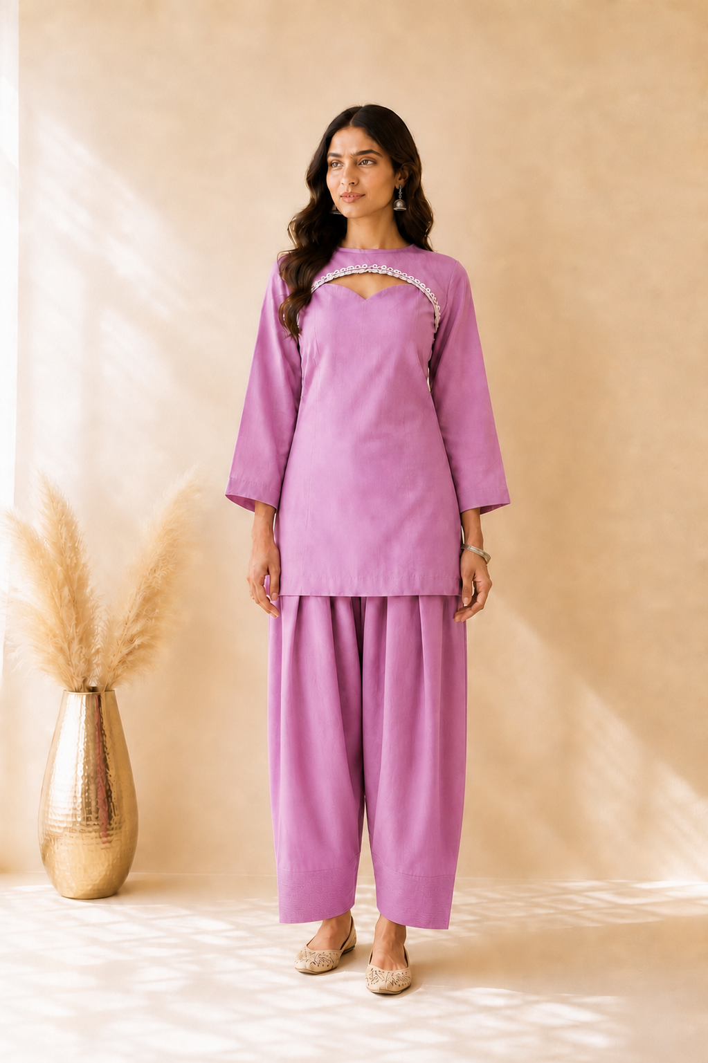 KHWAISHA MAUVE COTTON COVER UP FARSHI SET