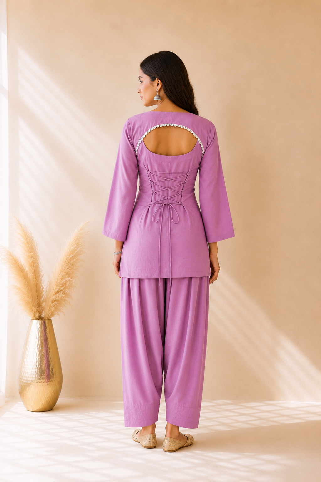 KHWAISHA MAUVE COTTON COVER UP FARSHI SET