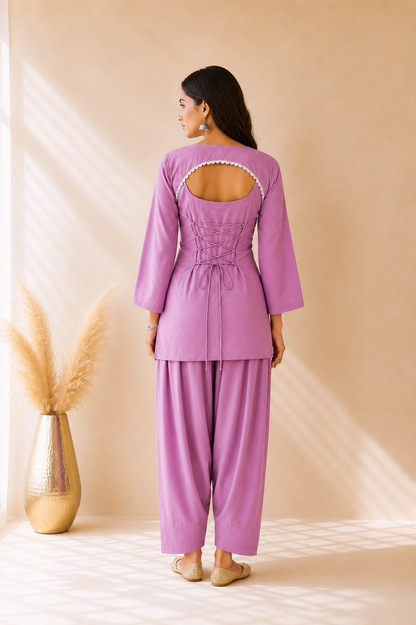 KHWAISHA MAUVE COTTON COVER UP FARSHI SET