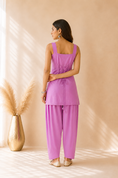 KHWAISHA MAUVE COTTON COVER UP FARSHI SET