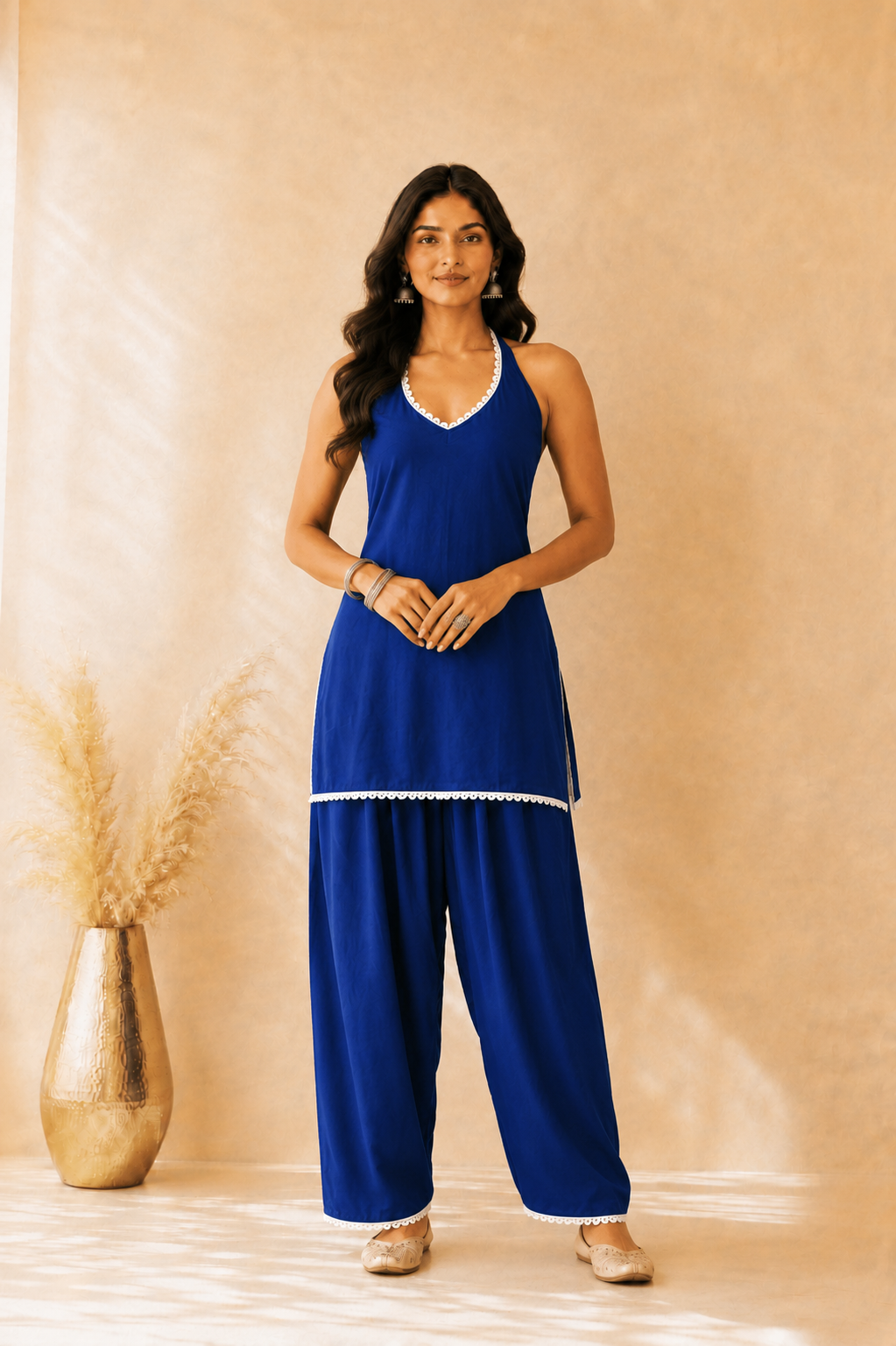 NIMRA INDIGO COTTON FARSHI SET