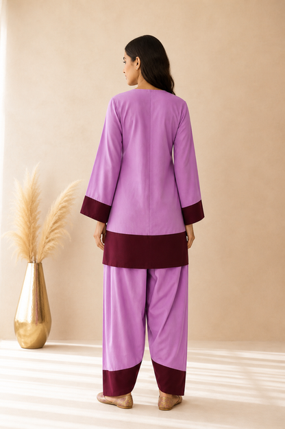 AAFIYAN MAUVE & CHERRY COLOR BLOCK FARSHI SET