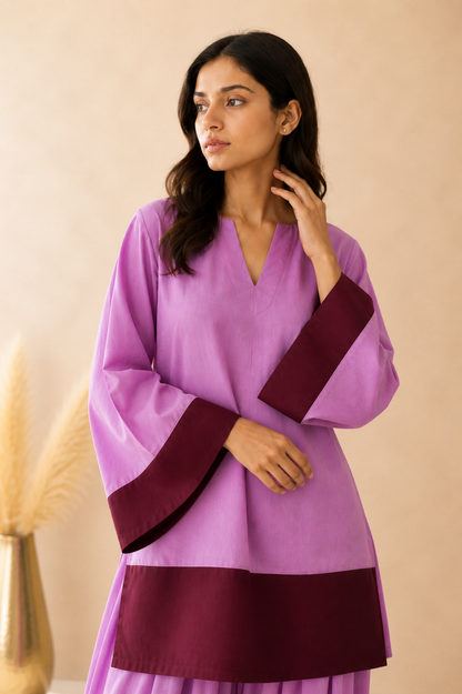 AAFIYAN MAUVE & CHERRY COLOR BLOCK FARSHI SET