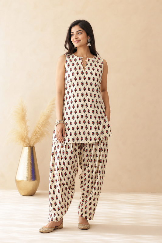RAIZA COTTON BLOCK PRINTED FARSHI SET