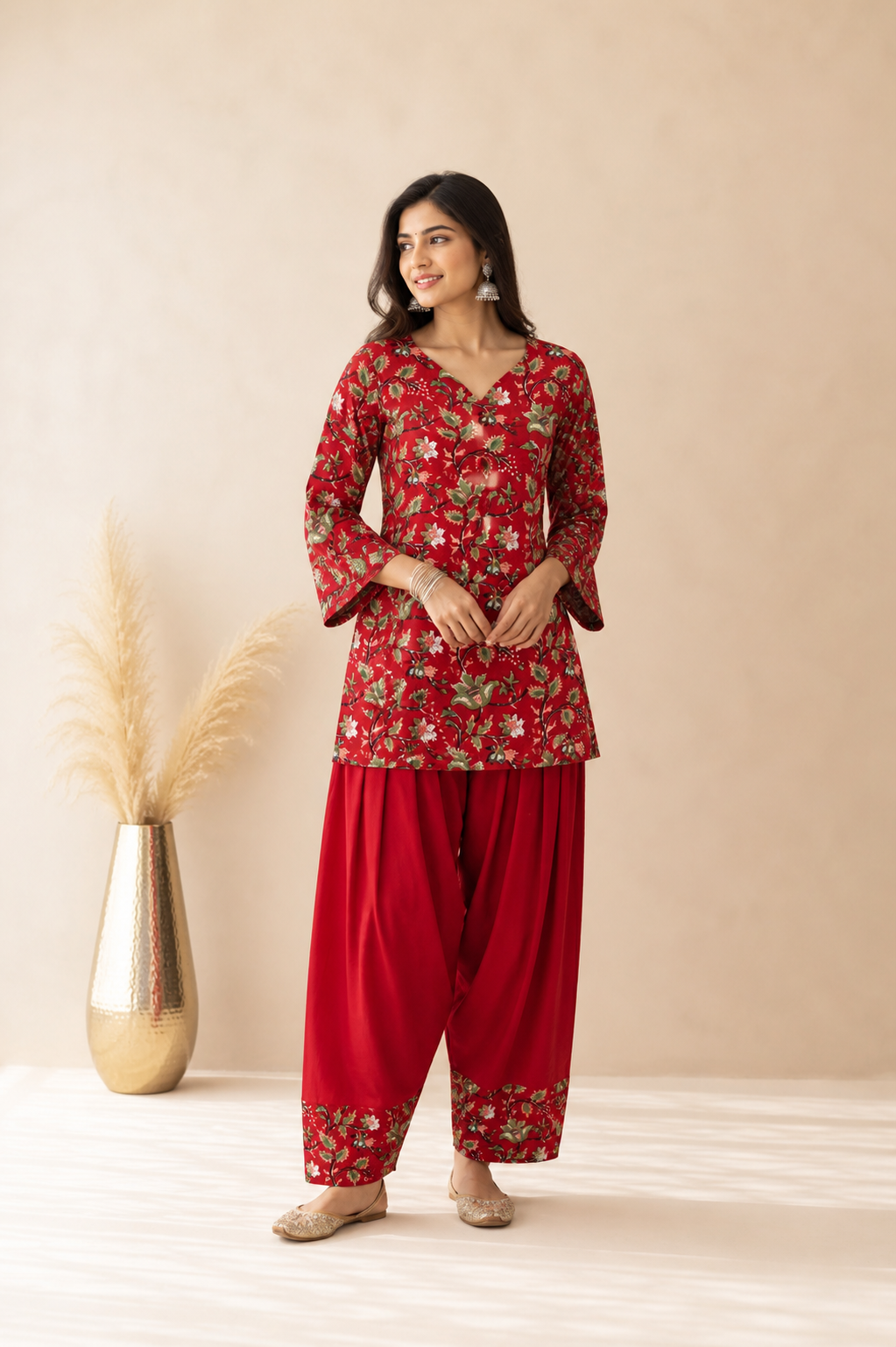 MEHRISA RED PRINTED FARSHI SET