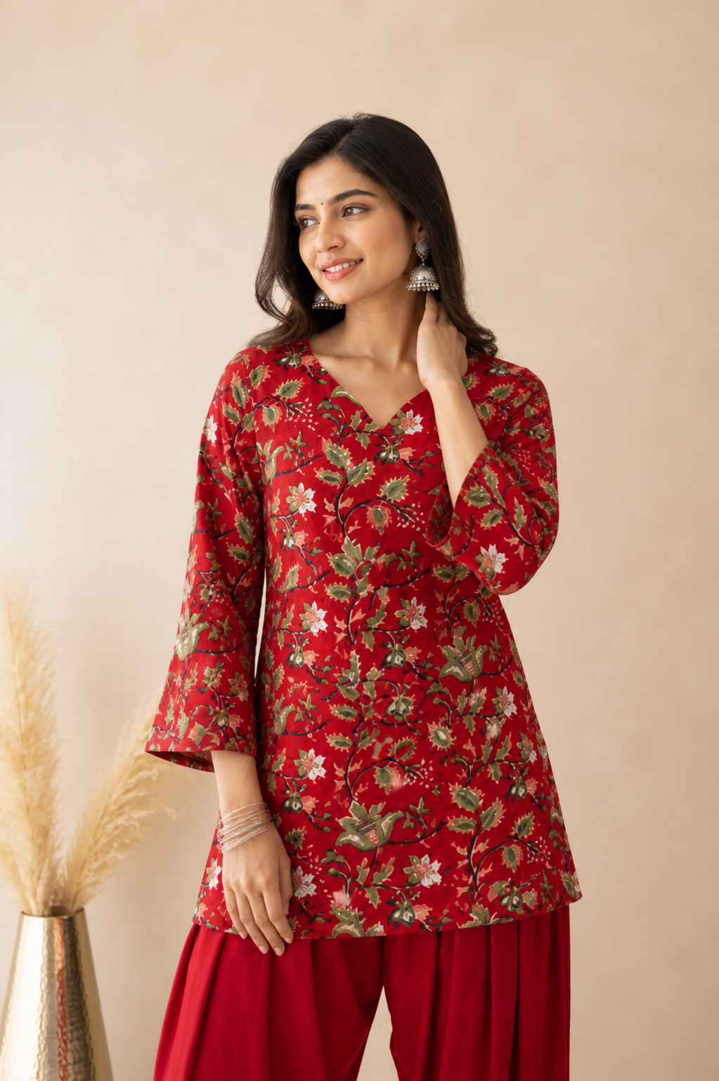 MEHRISA RED PRINTED FARSHI SET