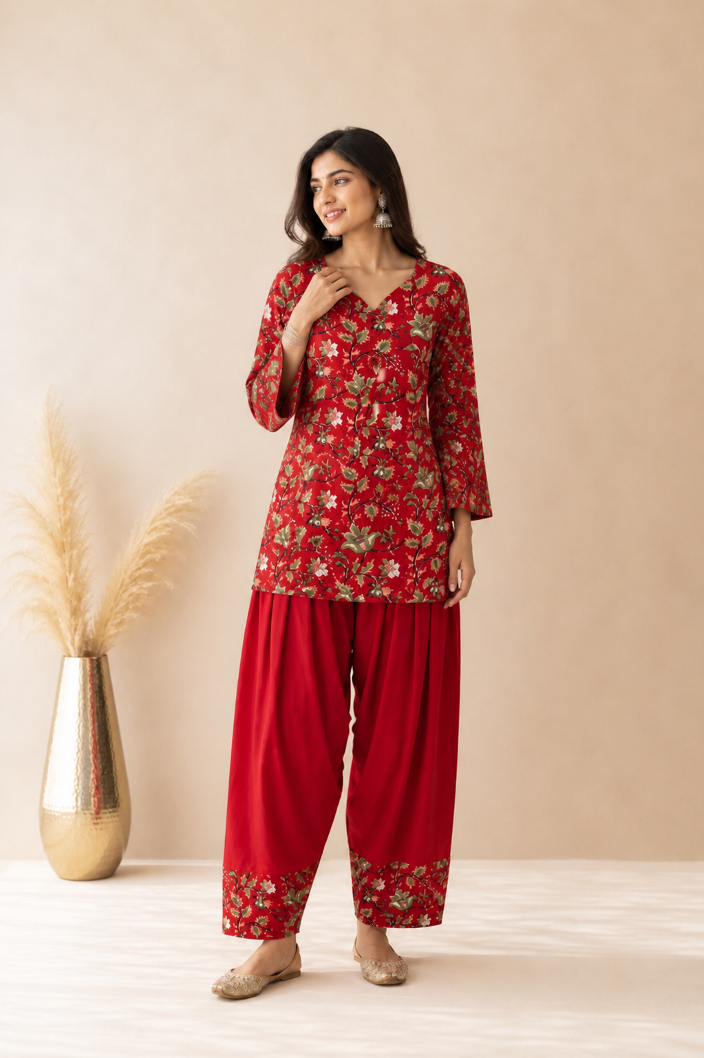 MEHRISA RED PRINTED FARSHI SET