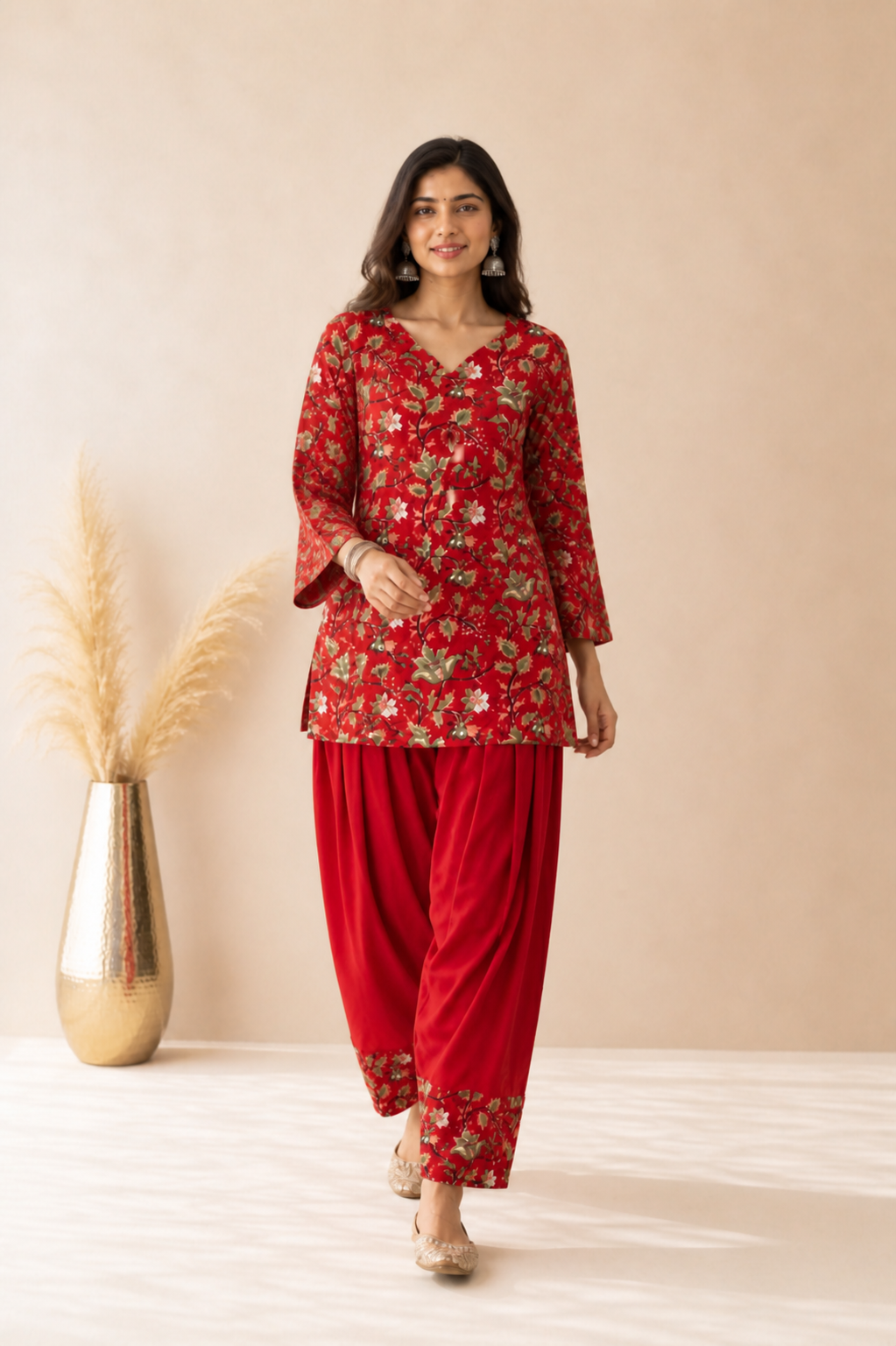 MEHRISA RED PRINTED FARSHI SET