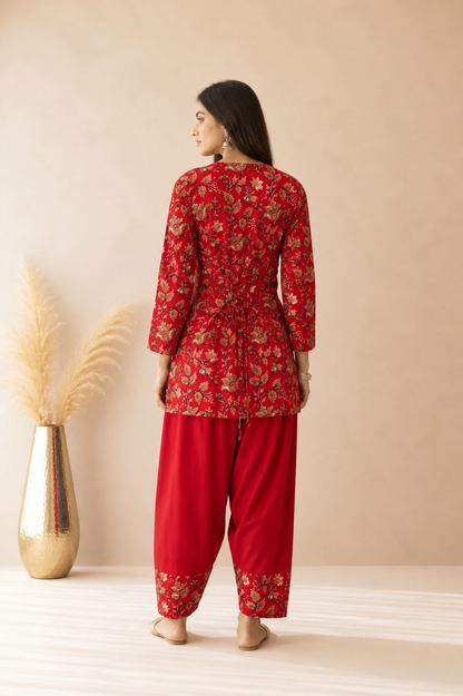 MEHRISA RED PRINTED FARSHI SET