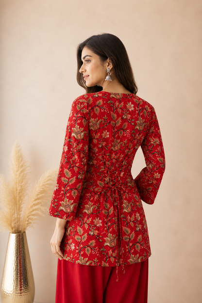 MEHRISA RED PRINTED FARSHI SET