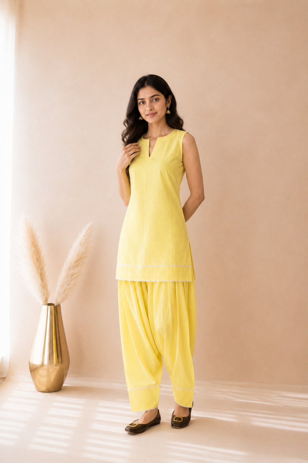 TAZEEN BUTTER YELLOW FARSHI SET