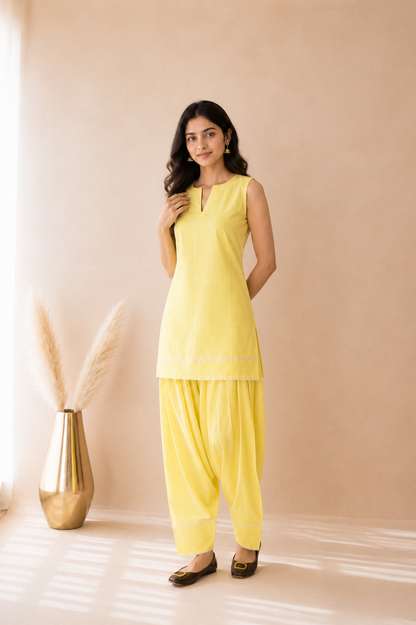 TAZEEN BUTTER YELLOW FARSHI SET