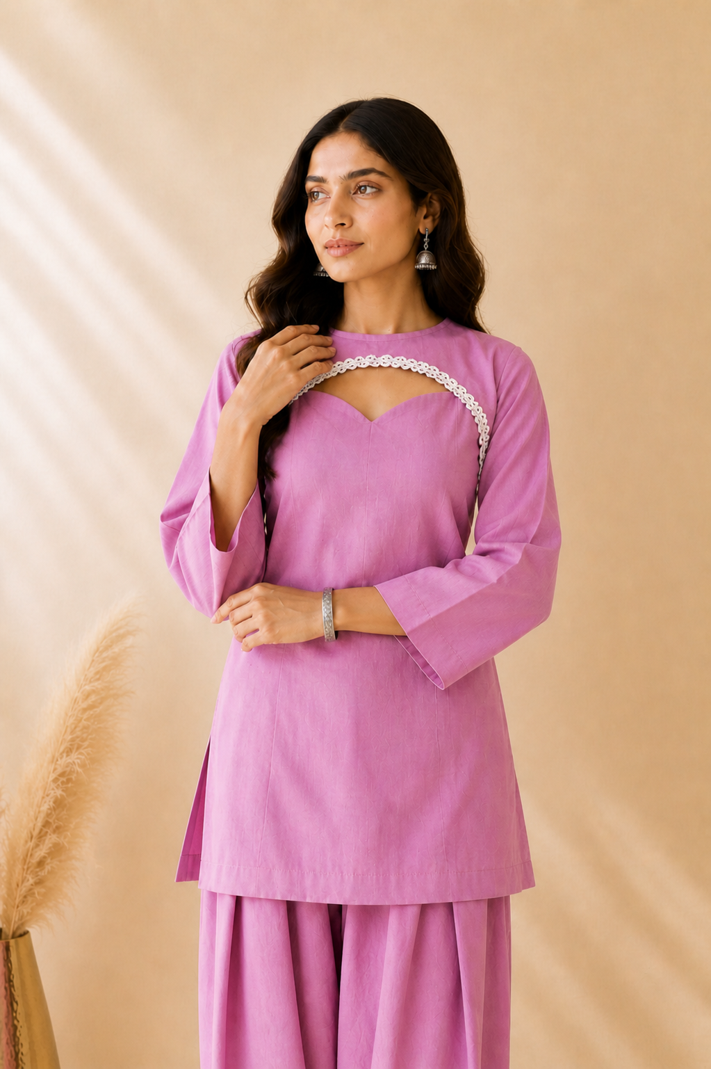 KHWAISHA MAUVE COTTON COVER UP FARSHI SET