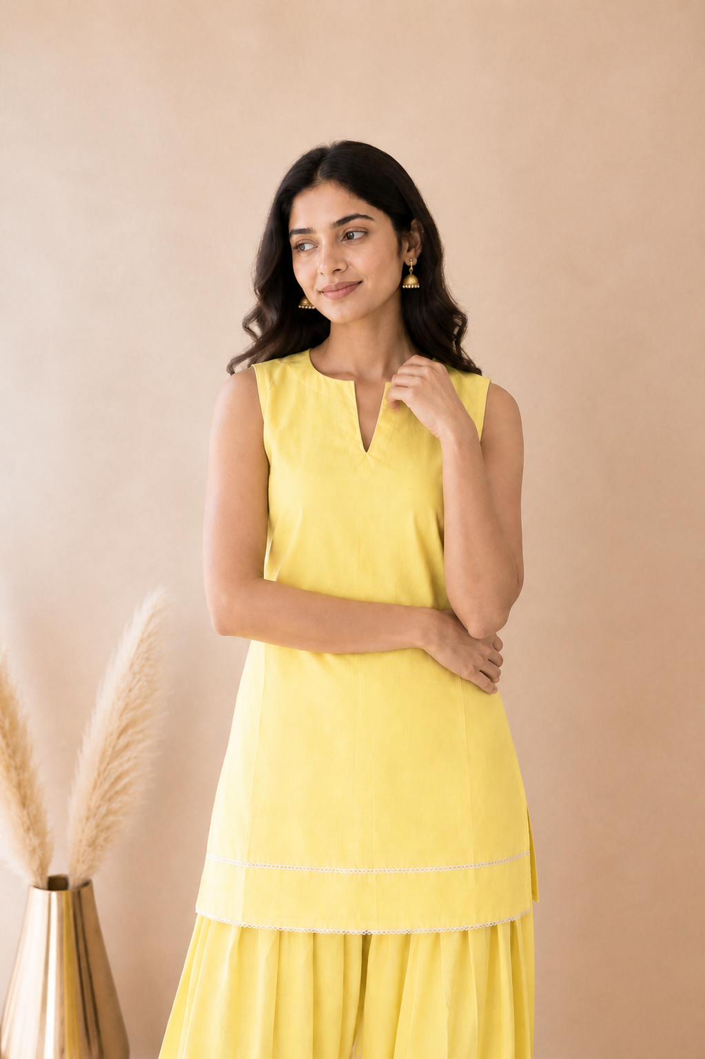 TAZEEN BUTTER YELLOW FARSHI SET