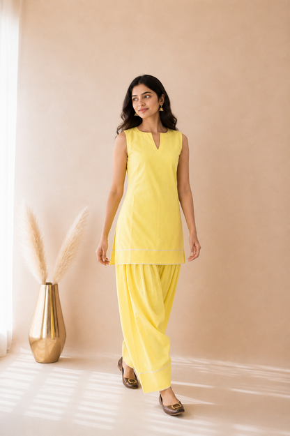 TAZEEN BUTTER YELLOW FARSHI SET