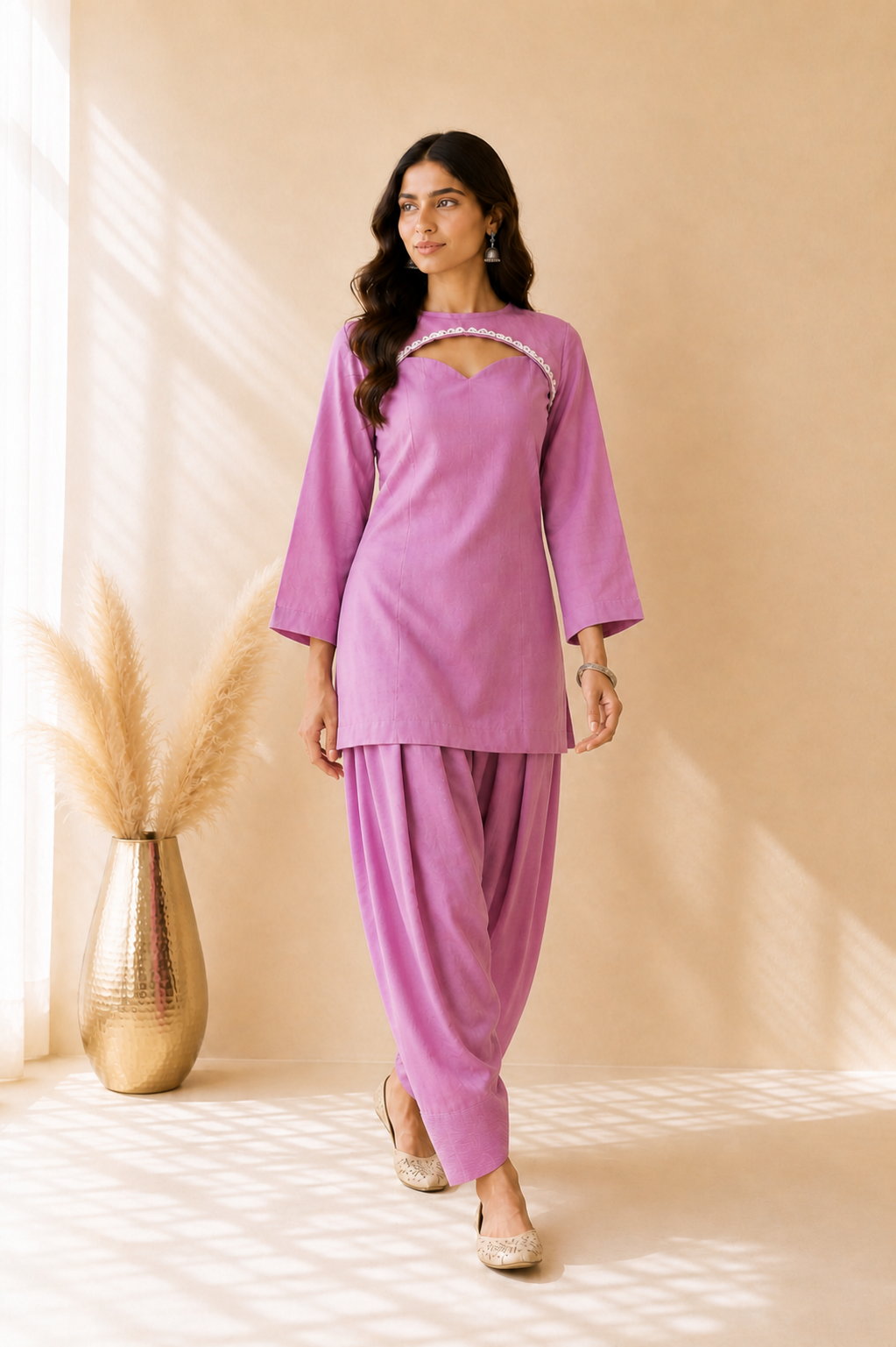 KHWAISHA MAUVE COTTON COVER UP FARSHI SET