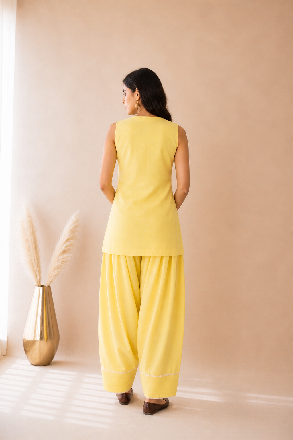 TAZEEN BUTTER YELLOW FARSHI SET