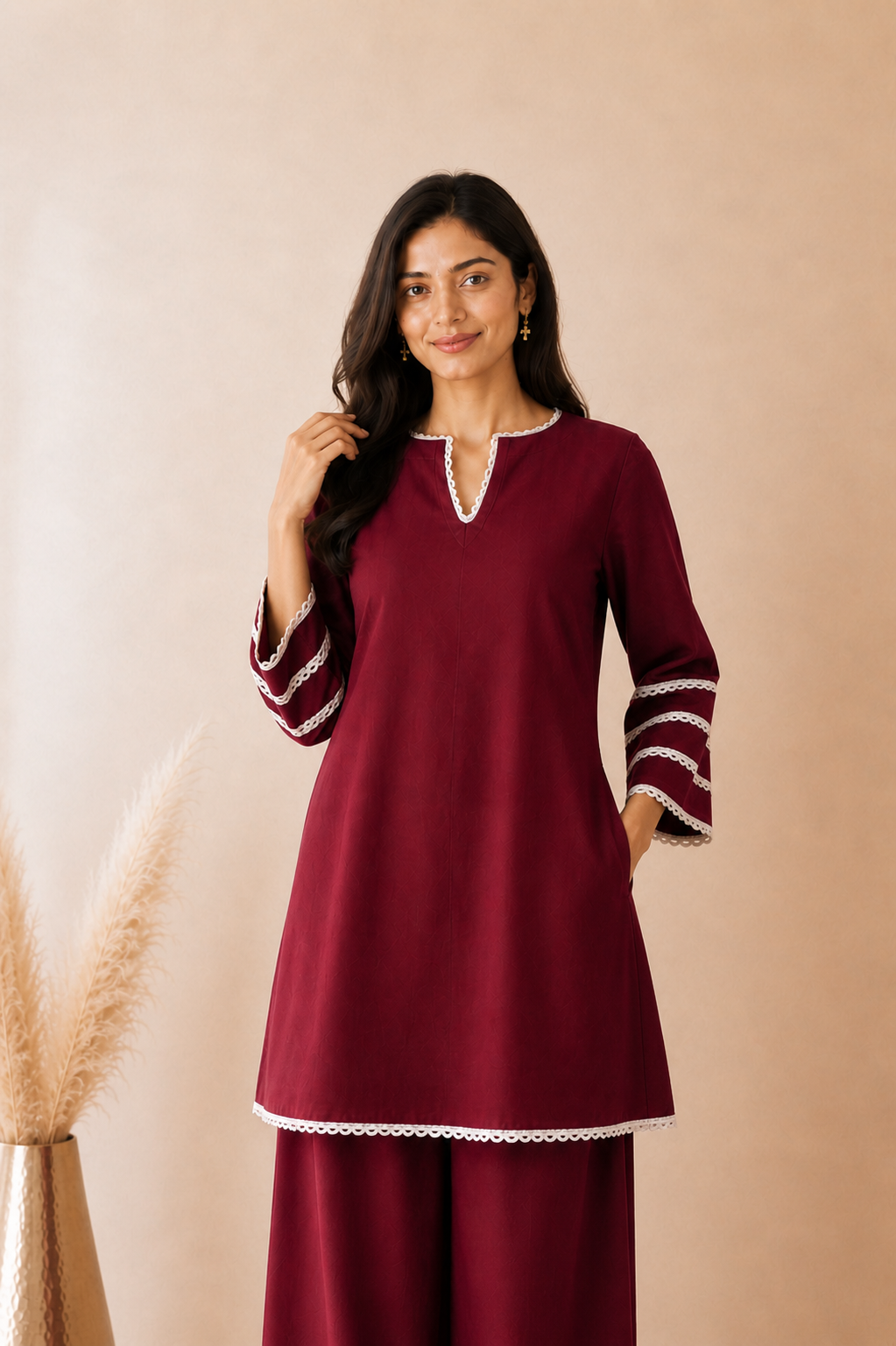 AVYARA MAROON COTTON FARSHI SET