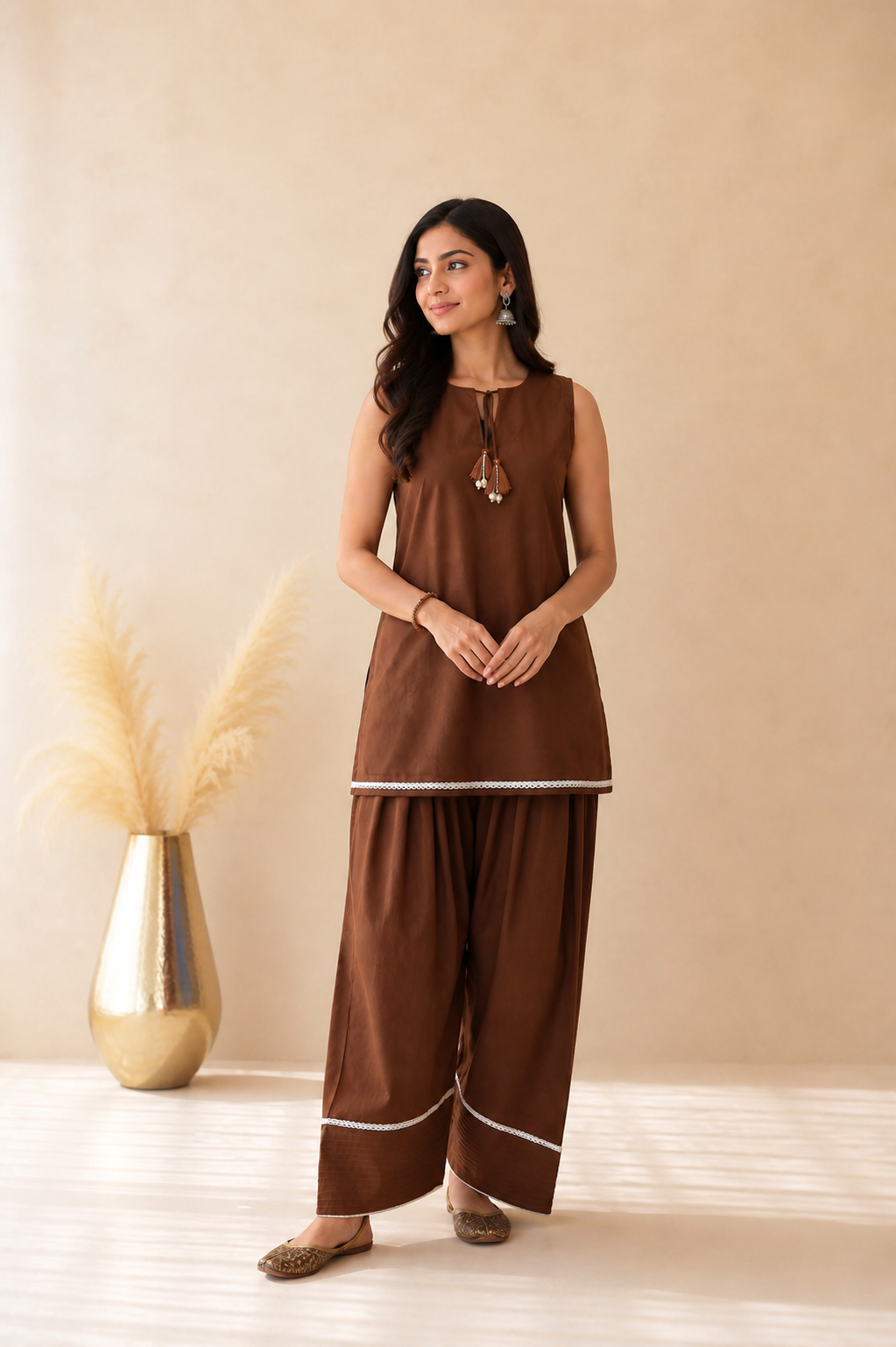 ZYRAAH BROWN COTTON FARSHI SET