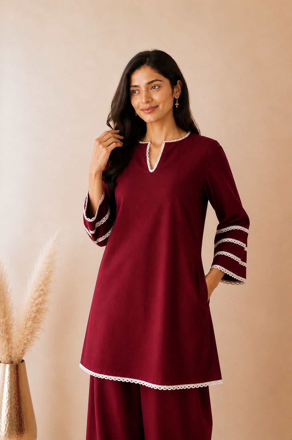 AVYARA MAROON COTTON FARSHI SET