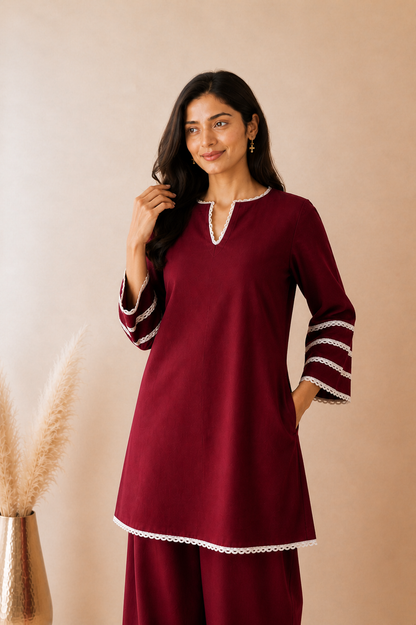 AVYARA MAROON COTTON FARSHI SET