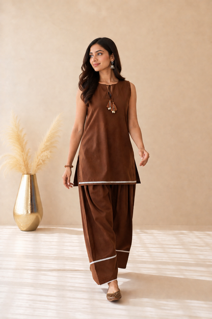 ZYRAAH BROWN COTTON FARSHI SET