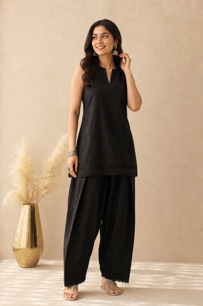 OMYRA BLACK COTTON FARSHI SET