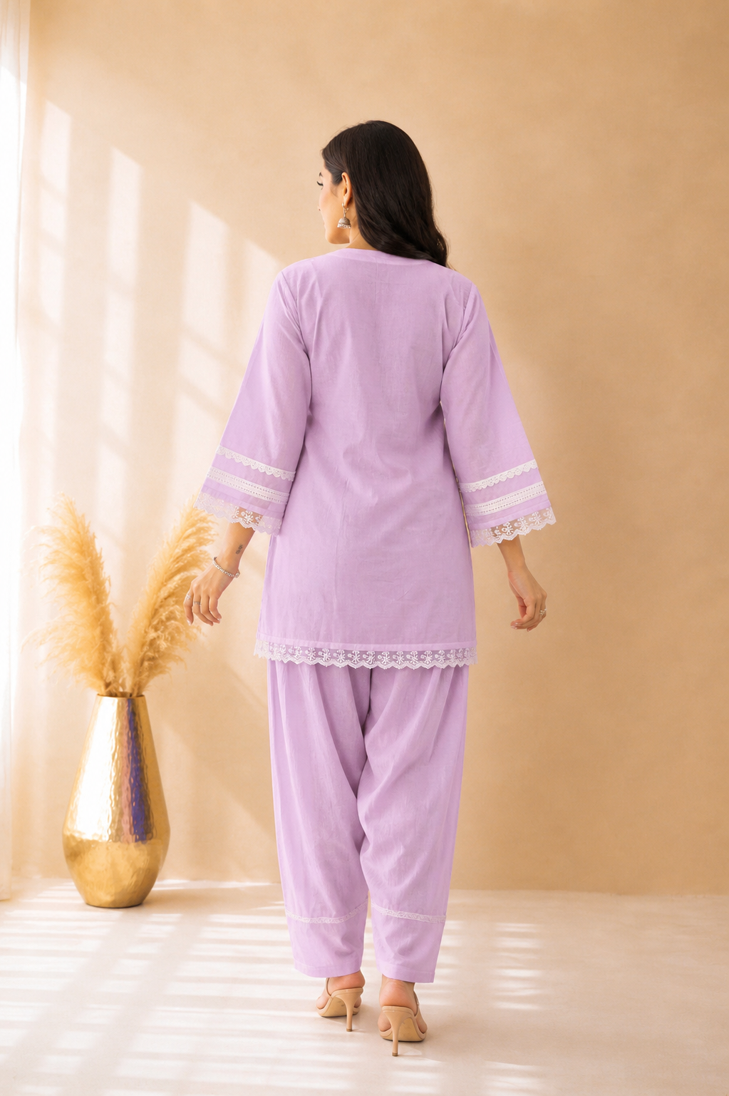 RIVAANA LAVENDER COTTON DETAILED FARSHI SET