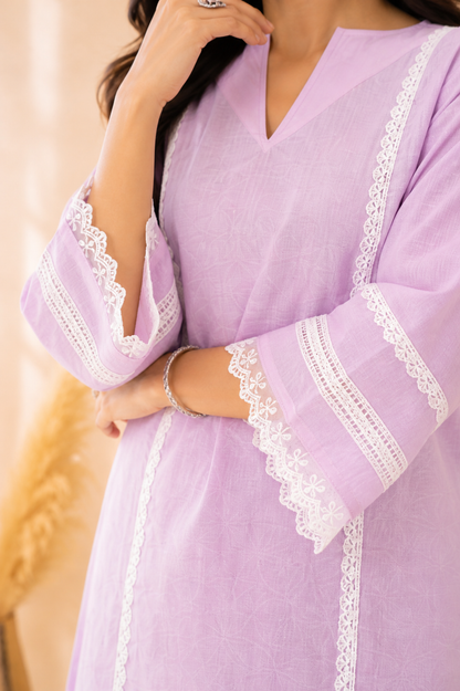 RIVAANA LAVENDER COTTON DETAILED FARSHI SET