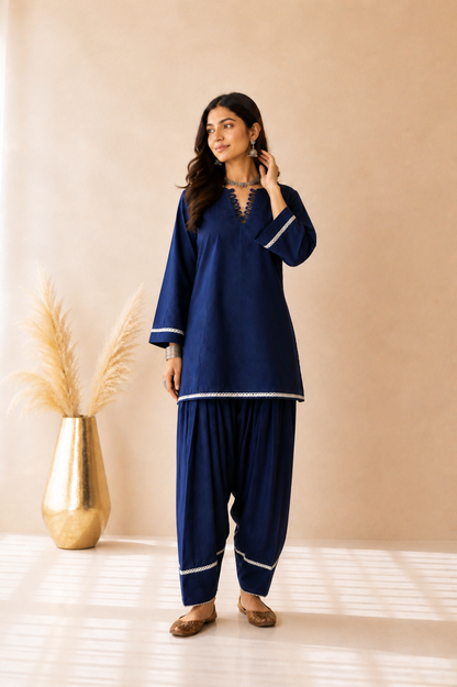 REYZARA INDIGO BLUE FARSHI SET