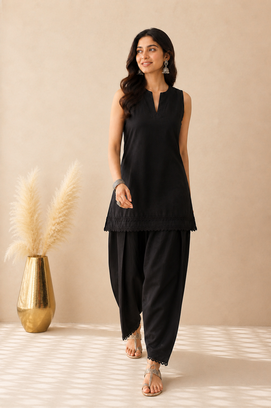 OMYRA BLACK COTTON FARSHI SET