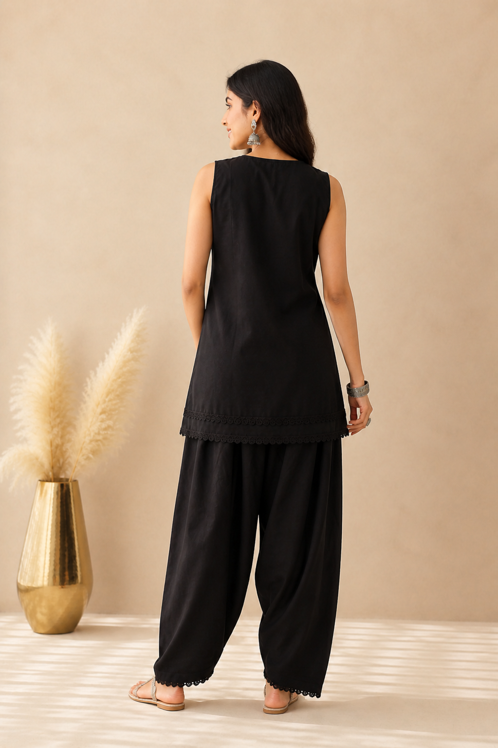 OMYRA BLACK COTTON FARSHI SET
