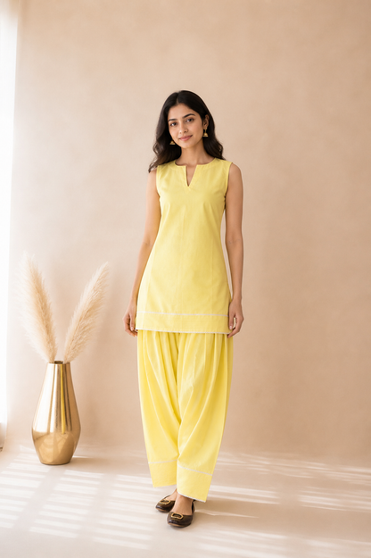 TAZEEN BUTTER YELLOW FARSHI SET