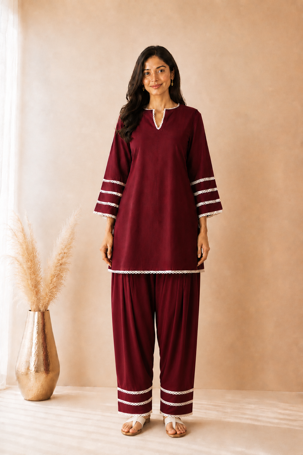 AVYARA MAROON COTTON FARSHI SET