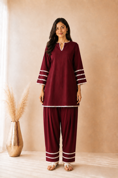 AVYARA MAROON COTTON FARSHI SET