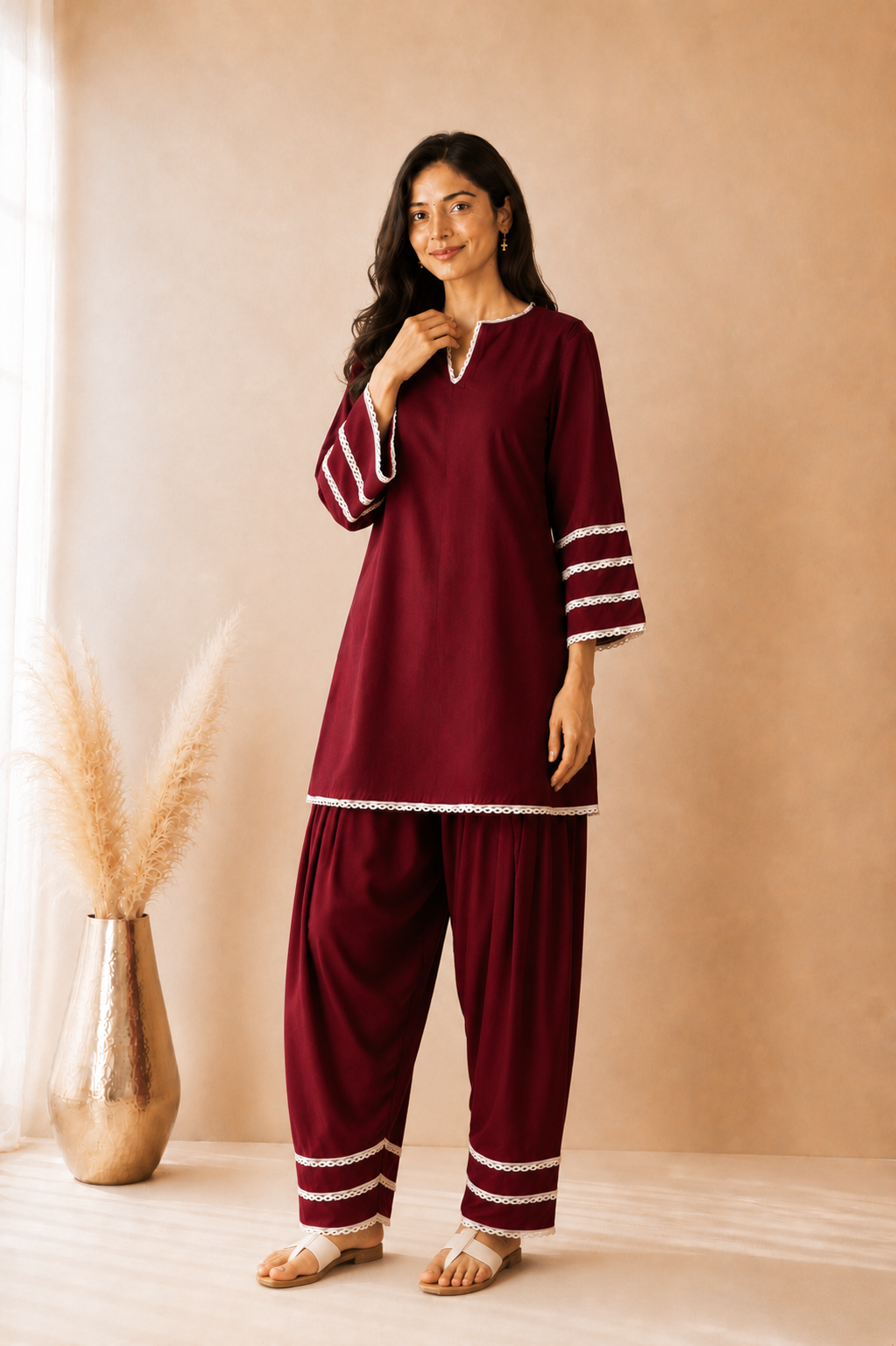 AVYARA MAROON COTTON FARSHI SET