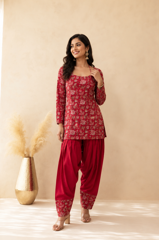 FAIZA COTTON BLOCK PRINTED FARSHI SET