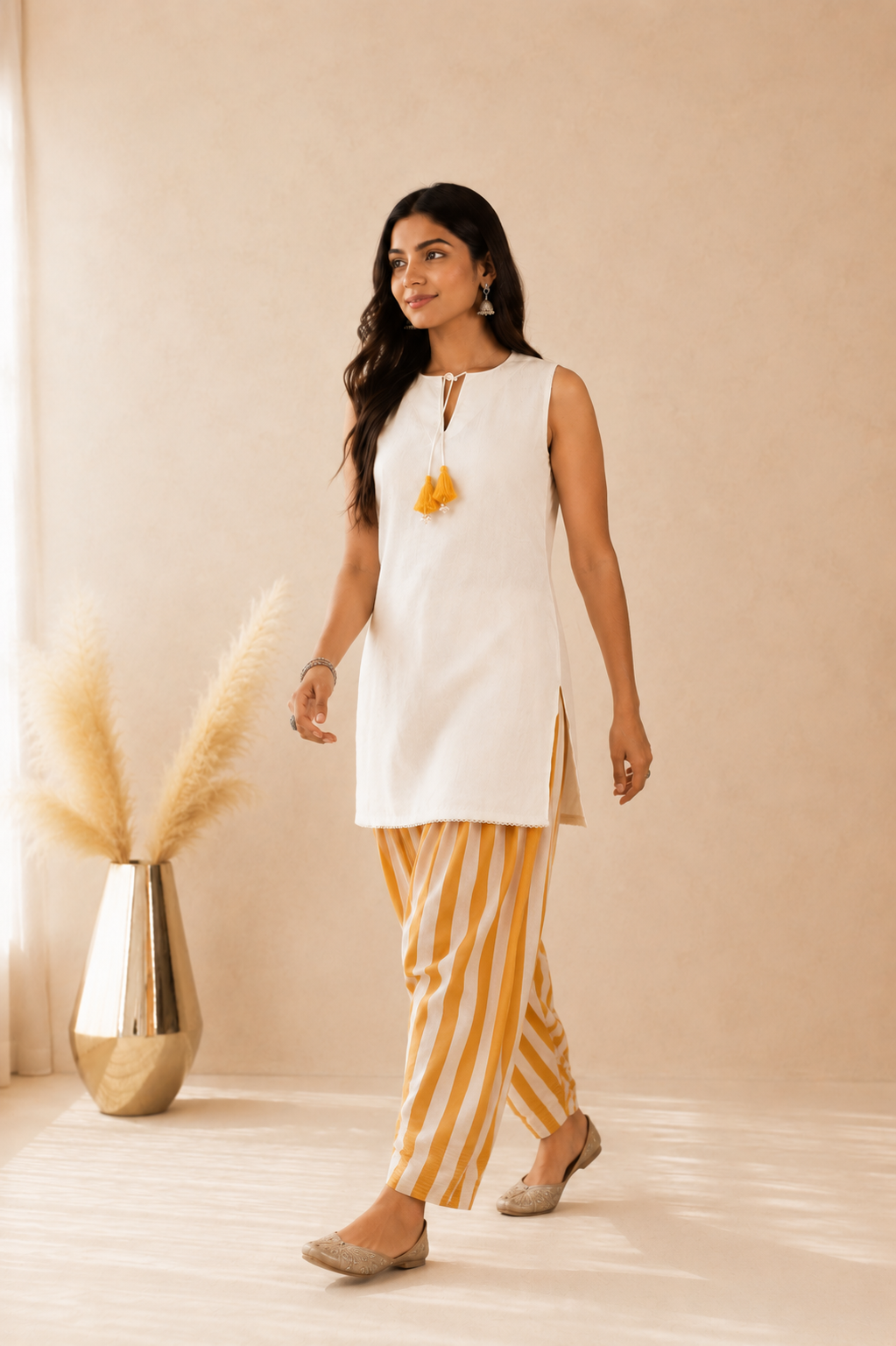 YALINA YELLOW STRIPED FARSHI SET