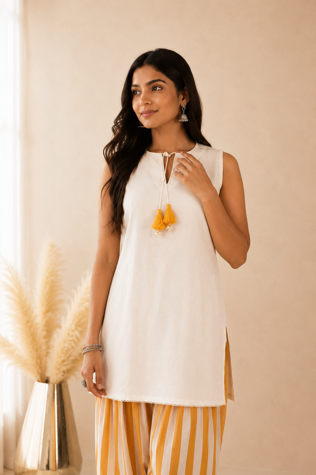 YALINA YELLOW STRIPED FARSHI SET