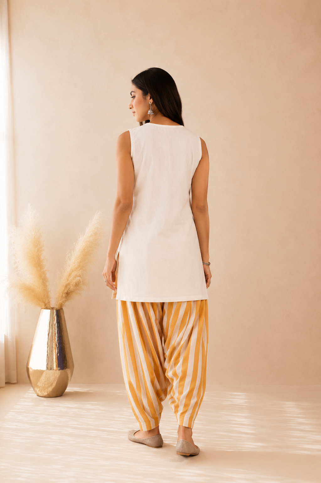 YALINA YELLOW STRIPED FARSHI SET