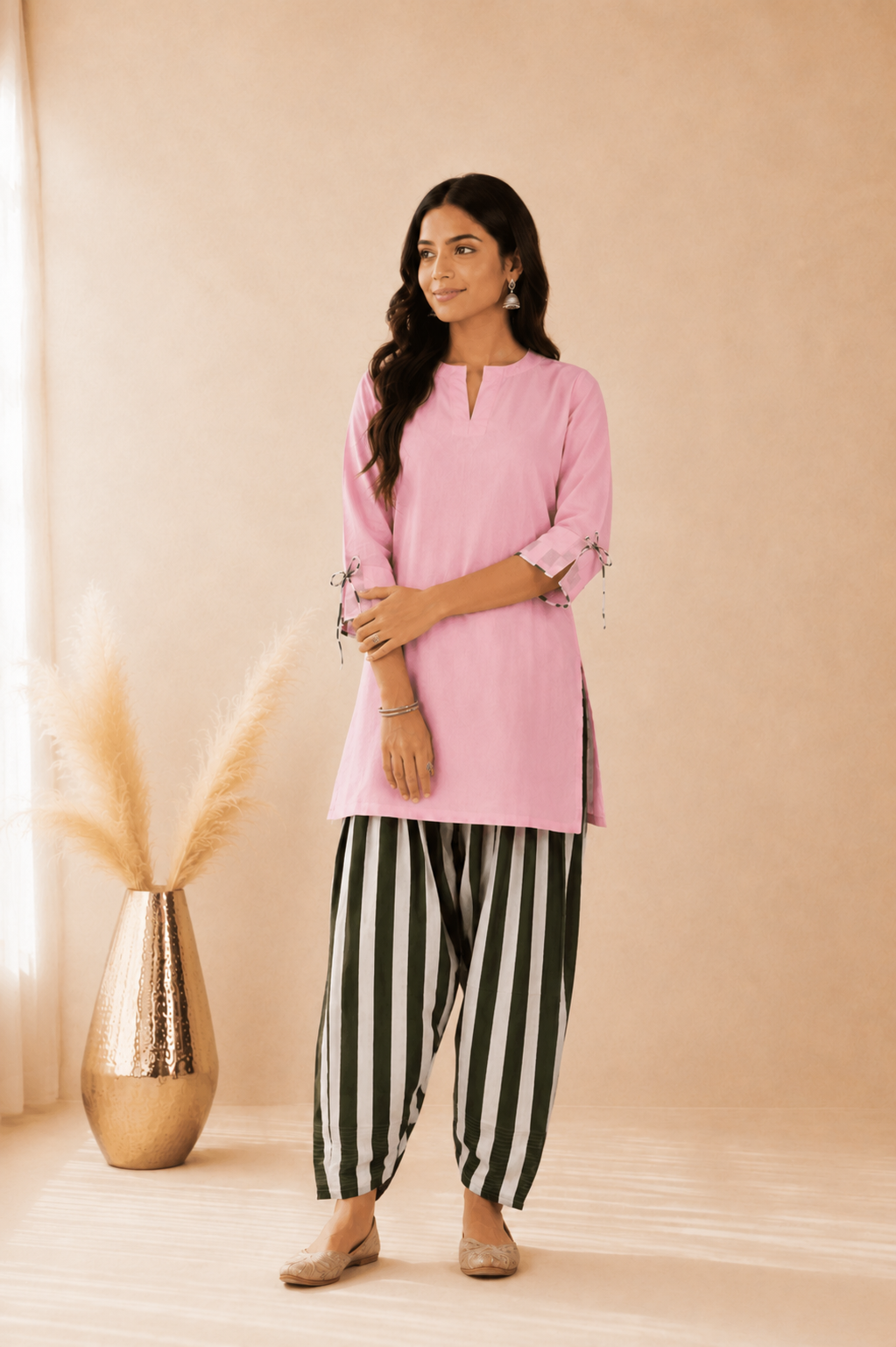 ZORA GREEN STRIPED FARSHI SET