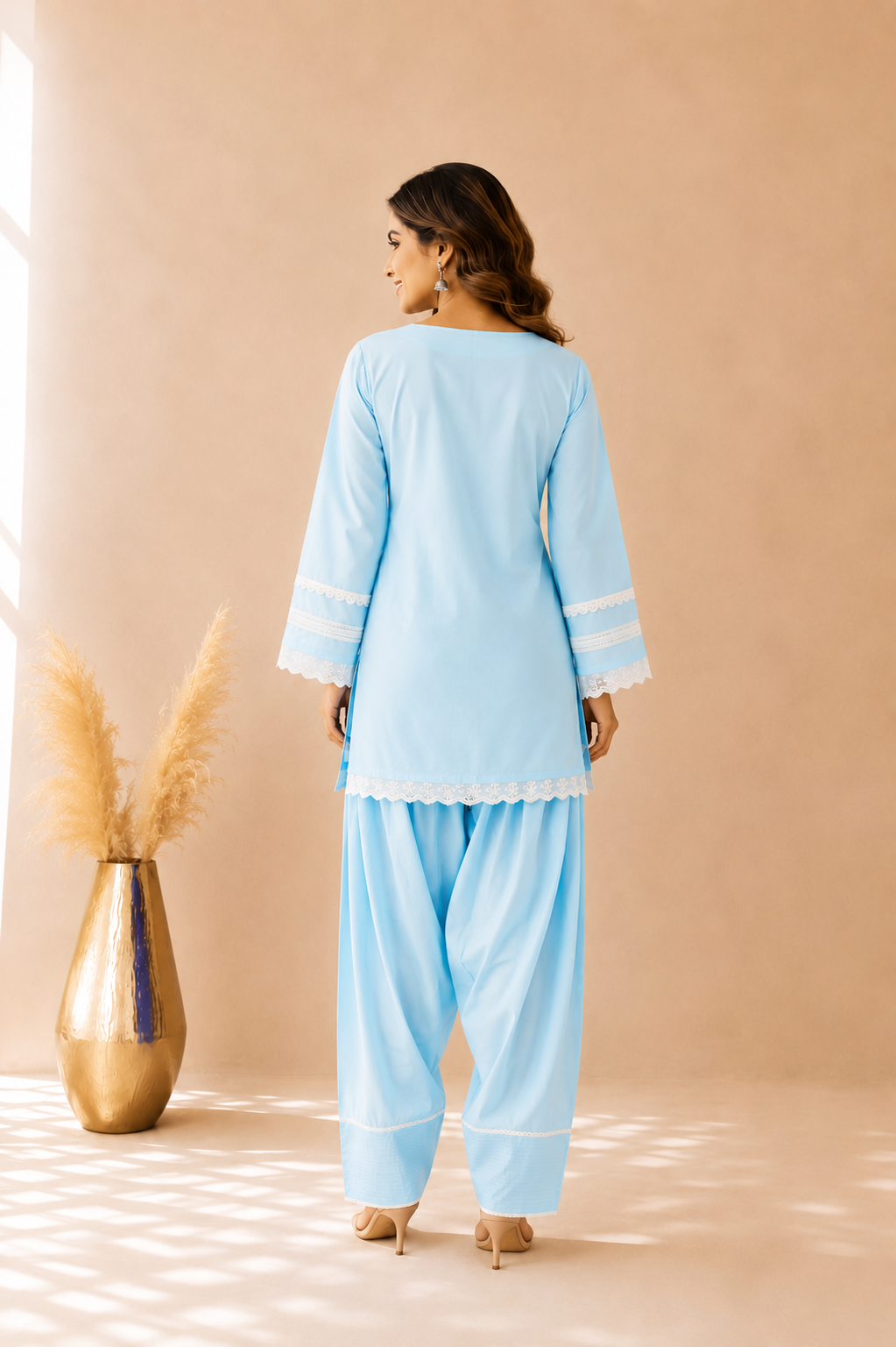 ARZU BLUE COTTON DETAILED FARSHI SET