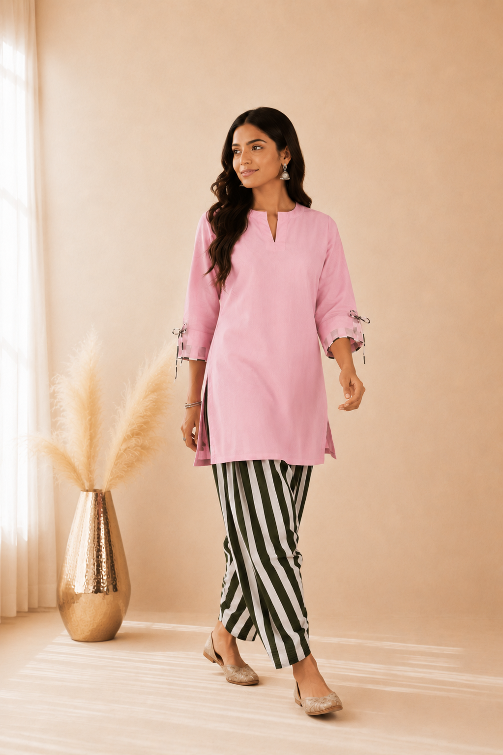 ZORA GREEN STRIPED FARSHI SET